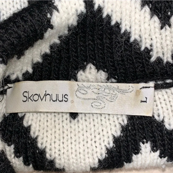 Skovhuus Wool Alpaca Blend Cardigan Sweater Sz L Black White Chevron Italy Made - Picture 6 of 8